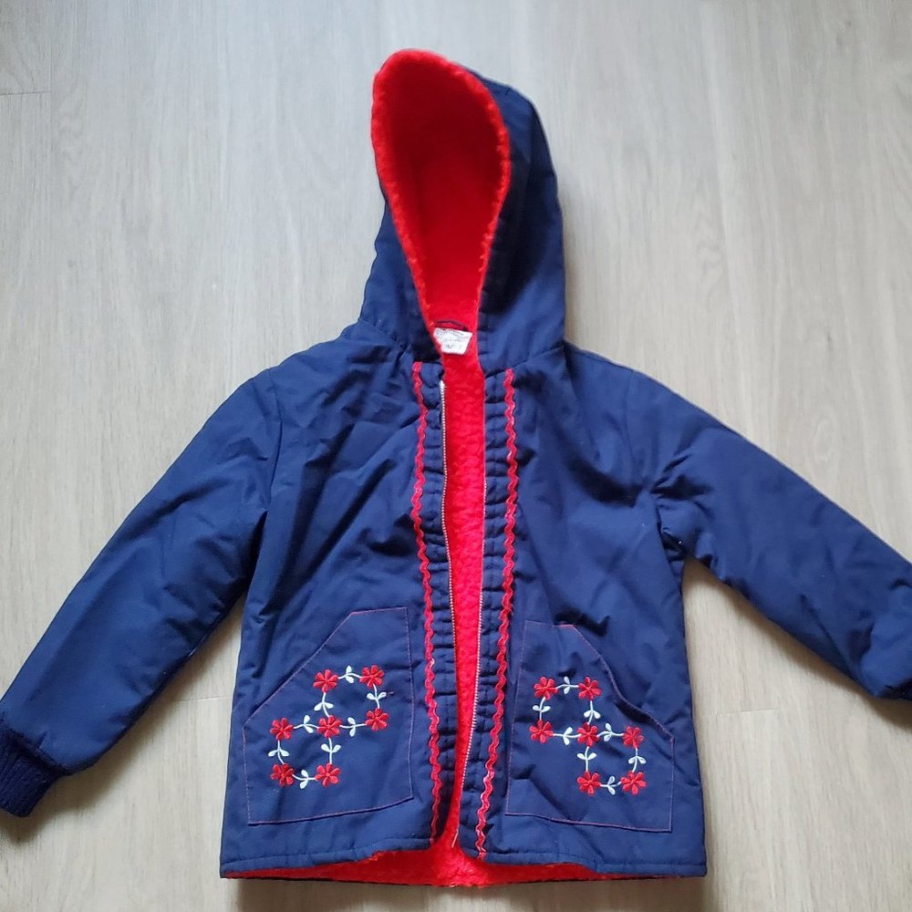 Girl's Warm Vintage Blue and Red Jacket